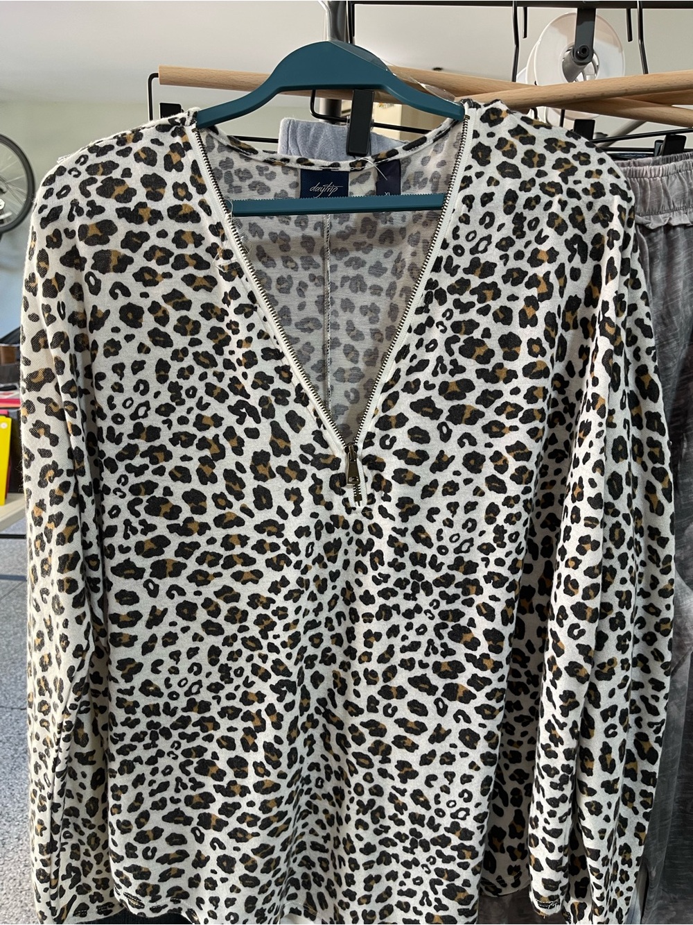 Daytrip Leopard-Print Half-Zip Sweatshirt in White, Black & Brown
